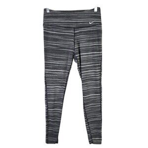 Womens Nike Dri-Fit Gray Striped Athletic Leggings Ankle Cotton Blend Size S